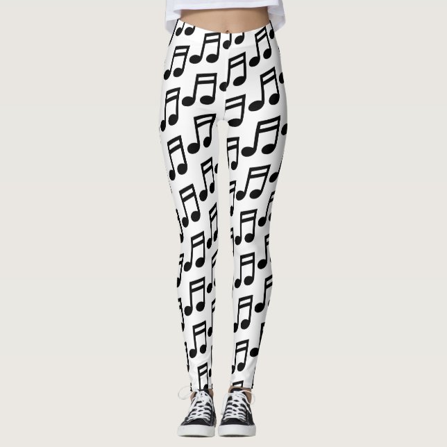 Black and white music notes pattern party leggings (Front)