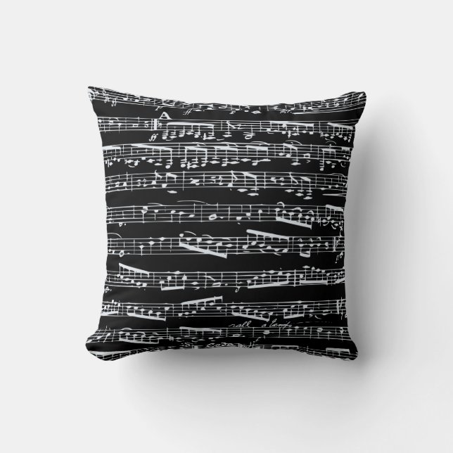 Black and white music notes throw pillow (Front)