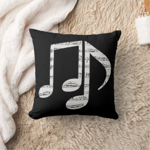 Black and White Music Notes Throw Pillow