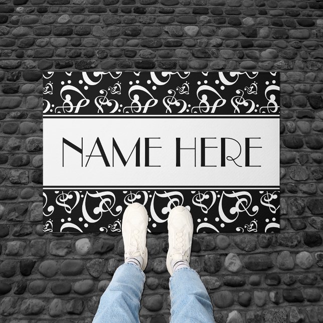 Black And White Music Pattern Add Your Name Doormat (Creator Uploaded)