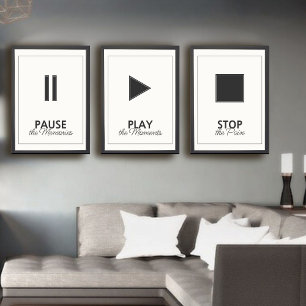 Black and White Music Player Pause Play Stop