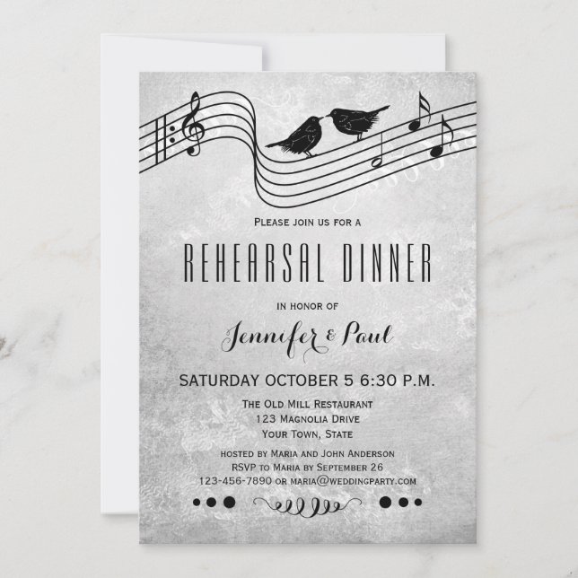 Black and White Music Rehearsal Dinner Invitation (Front)