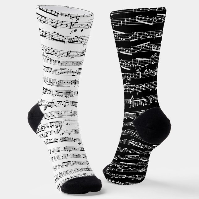 Black and White Music Socks - Mismatching Socks (Angled)