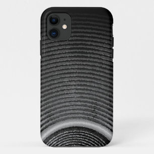 Black and white music speaker and sound waves iPhone 11 case