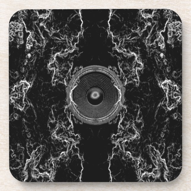 Black and white music speaker coaster (Front)