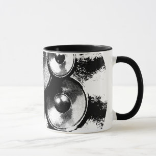Black and white music speakers mug