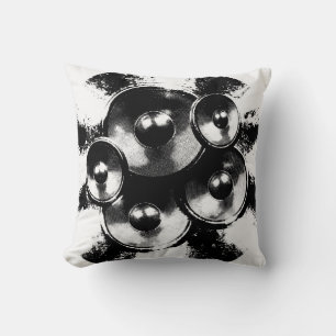 Black and white music speakers throw pillow