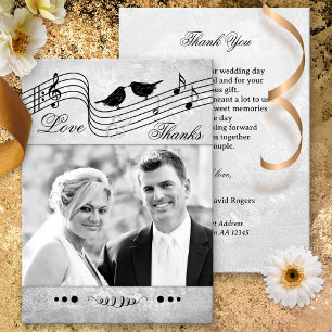Black and White Music Wedding Photo Thank You Card