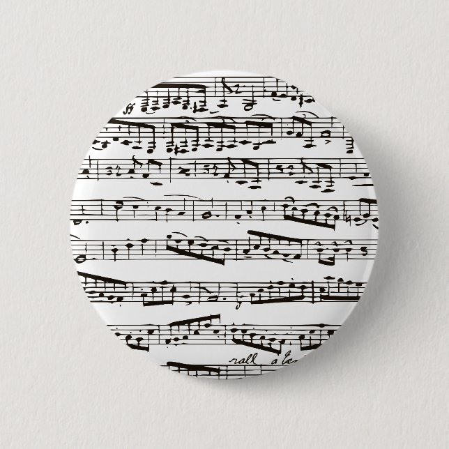 Black and white musical notes 2 inch round button (Front)