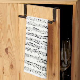 Black and white Musical Notes Classic Sheet Music Kitchen Towel