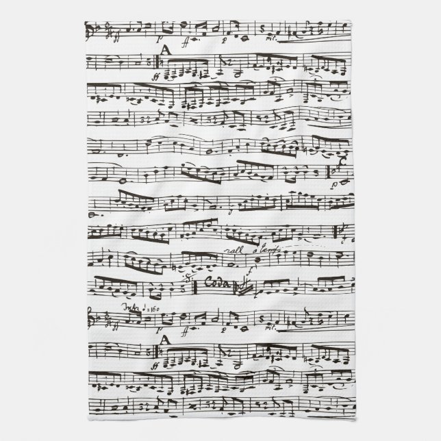 Black and white musical notes kitchen towel (Vertical)