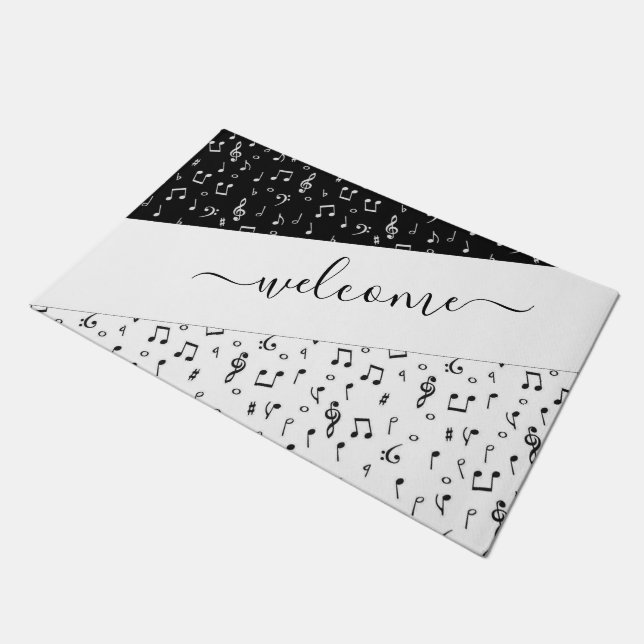 Black and white musical personalized   doormat (Angled)