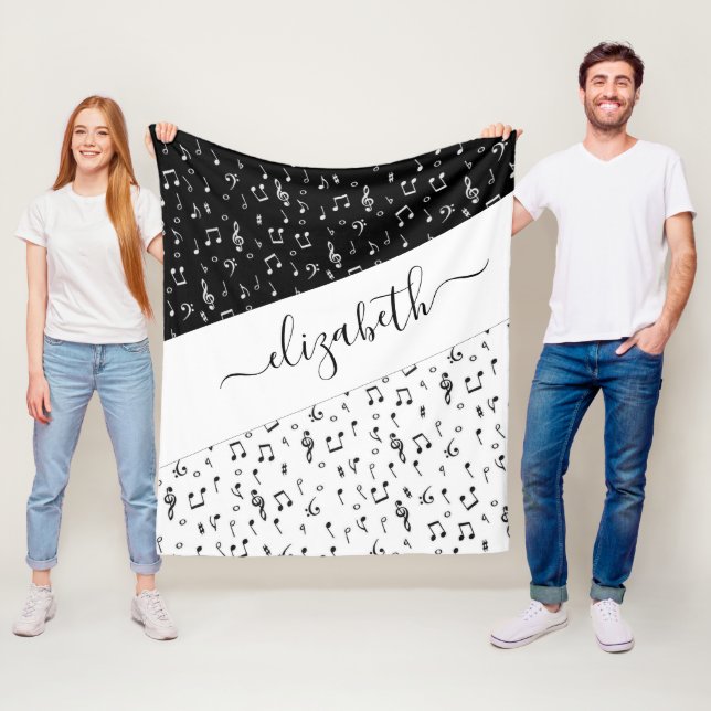 Black and white musical personalized   fleece blanket (In Situ)