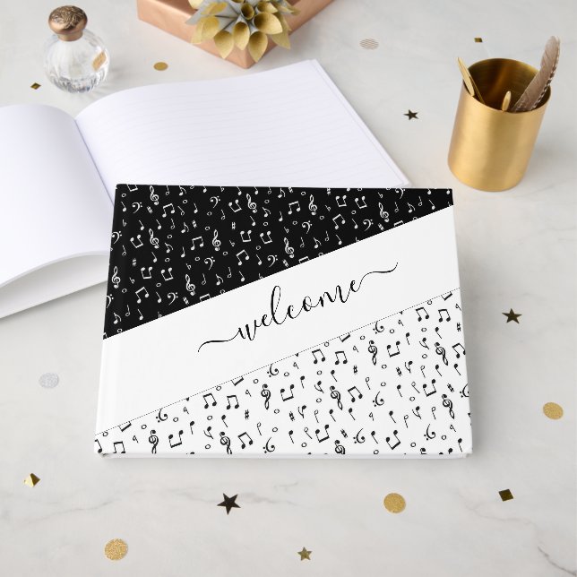 Black and white musical personalized  guest book (Front Open)
