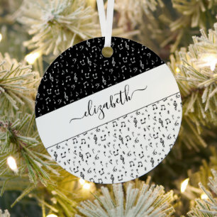 Black and white musical personalized  metal ornament