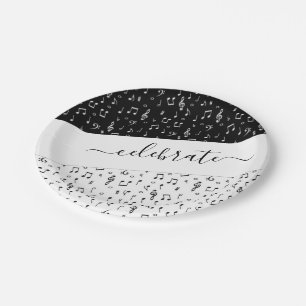 Black and white musical personalized paper plate
