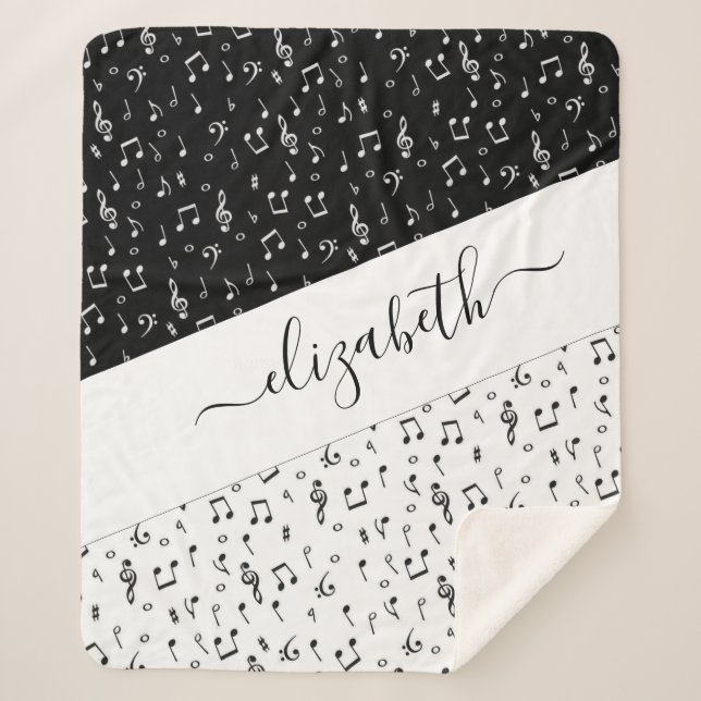 Black and white musical personalized   sherpa blanket (Front)