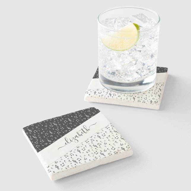 Black and white musical personalized   stone coaster (Side)
