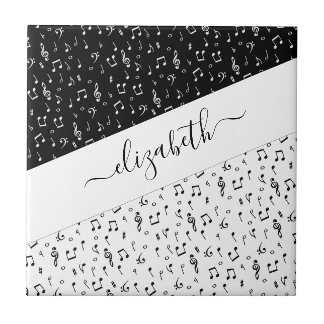 Black and white musical personalized   tile (Front)