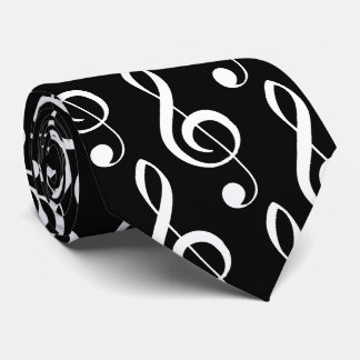 Black and White Musical Treble Clef Tie