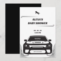 Black and white Mustang Car Baby Shower Invitation