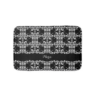 Black and White Named Damask Bath Mat
