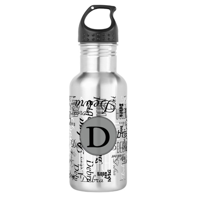 black and white names monogram personalized 532 ml water bottle (Front)
