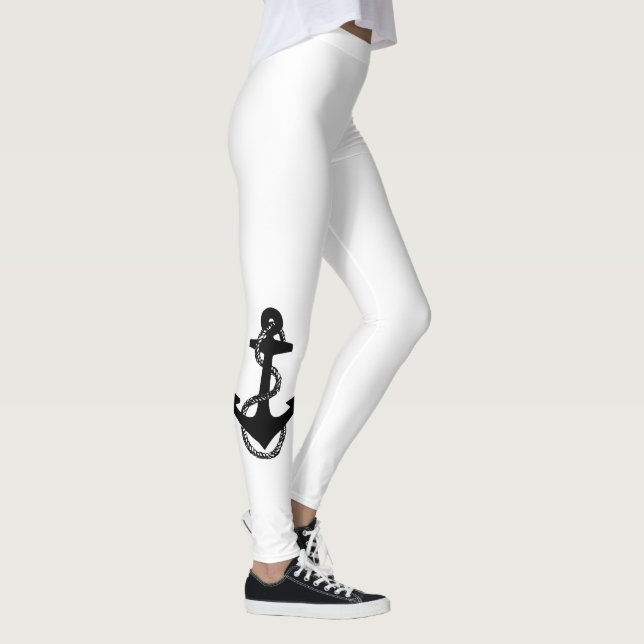 black and white nautical ANCHOR with rope | Leggings (Right)