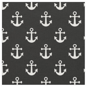 Black and White Nautical Anchors Pattern Fabric