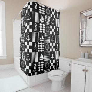 Black and White Nautical Patchwork Pattern