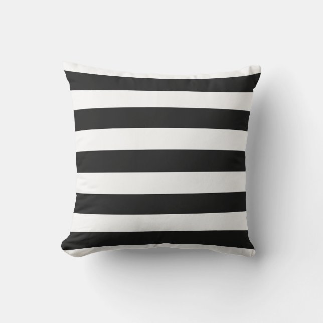 Black and White Nautical Stripes Outdoor Pillow (Front)