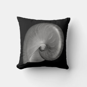 Black and White Nautilus Shell Throw Pillow