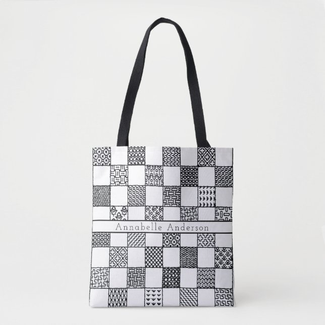 Black and White Needlepoint Personalize Tote Bag (Front)