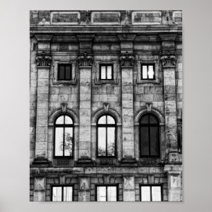 Black and White Neoclassical Facade Poster