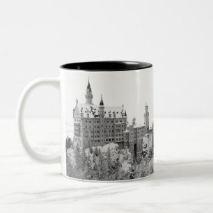 Black and White Neuschwanstein Castle in Winter Two-Tone Coffee Mug