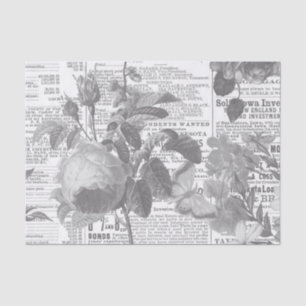 Black and White Newspaper Floral Ephemera Tissue Paper