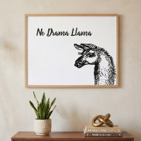 Black and White No Drama Llama Line Art Drawing