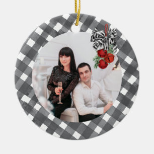 Black and White Noël Card Ceramic Ornament
