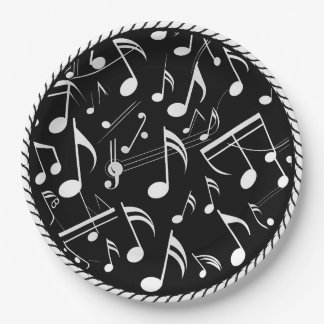 Black and White Notes Pattern Paper Plate
