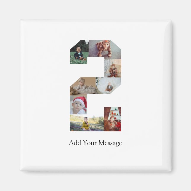 Black and White Number 2 Photo Collage Magnet (Front)
