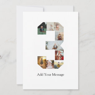 Black and White Number 3 Photo Collage Announcement