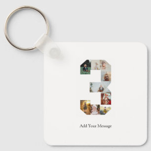 Black and White Number 3 Photo Collage Keychain