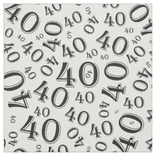 Black and White Number 40 Typography Pattern Fabric