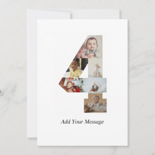 Black and White Number 4 Photo Collage Card