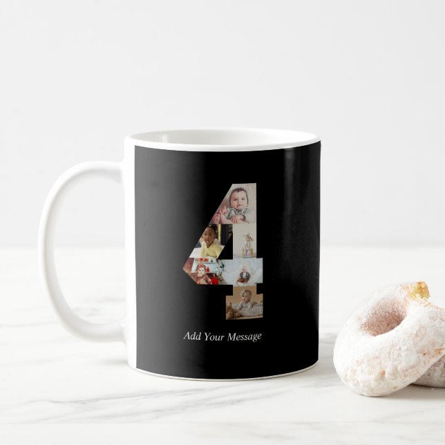 Black and White Number 4 Photo Collage Coffee Mug (With Donut)