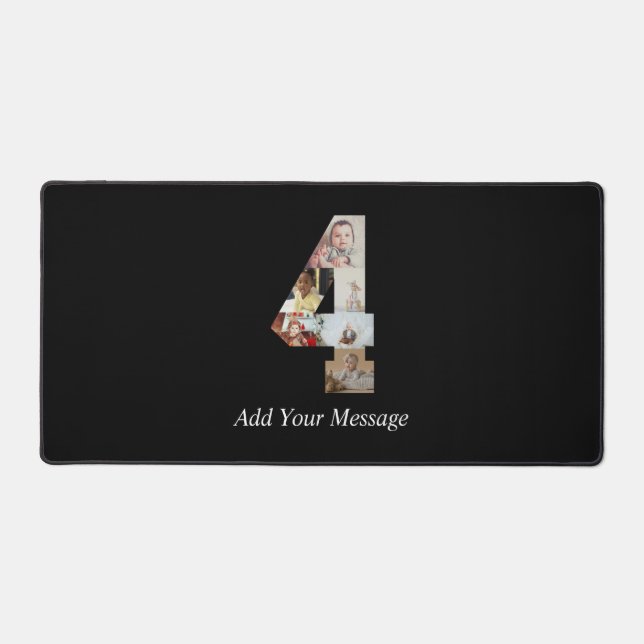 Black and White Number 4 Photo Collage Desk Mat (Front)
