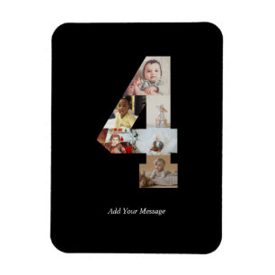 Black and White Number 4 Photo Collage Magnet