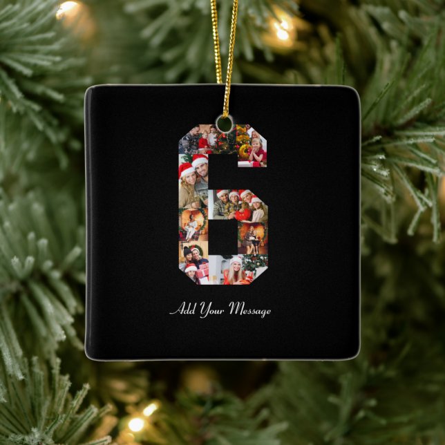 Black and White Number 6 Photo Collage Ceramic Ornament (Tree)