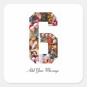 Black and White Number 6 Photo Collage Square Sticker