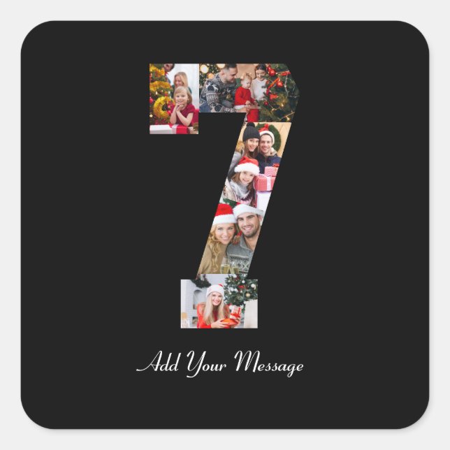 Black and White Number 7 Photo Collage Square Sticker (Front)